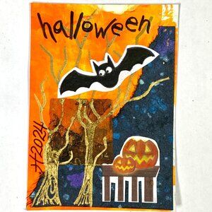 ACEO Original Halloween Collage Art Tristina Dietz Elmes Trade Card ATC